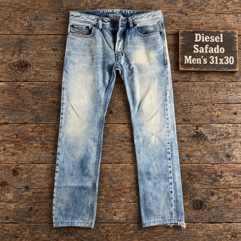 Diesel Safado Mens Slim Straight Jeans Light Wash 31x30 Hemmed 3D Whiskers